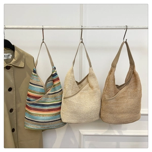 Women's Knit Tote Bag Large Capacity Striped Shoulder Bag Urban Minimalist Casual Handbag For Daily Travel Shopping Beach Gift