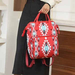 Bolso Cambiador Gran Capacidad Estampado Geométrico Étnico Mochila Impermeable Tela Oxford Mujer Bolso Mamá Multi Funcional