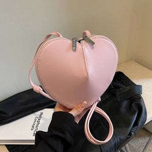 Borsa a Tracolla da Donna in Pelle PU a Forma di Cuore Design di Nicchia Borsa a Spalla Trendy con Cerniera in Metallo