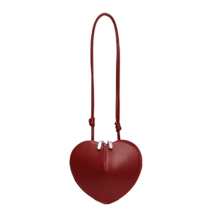 Vivace borsa a tracolla rossa a forma di cuore in pelle liscia con doppia cerniera in argento