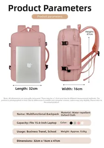 Water-resistant Oxford fabric pink backpack fits a 15.6-inch laptop with side view