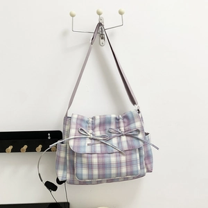 Sac bandoulière minimaliste en nylon à carreaux violets avec nœuds pour la mode d'été