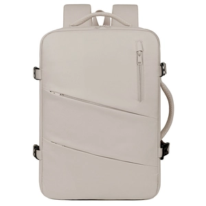 Waterproof Oxford fabric backpack in beige, featuring multiple compartments and top handles