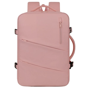 Pink waterproof oxford cloth backpack with multiple zipper pockets for travel and commute