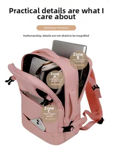 Detail showing internal compartments of the pink waterproof backpack for laptop and gear