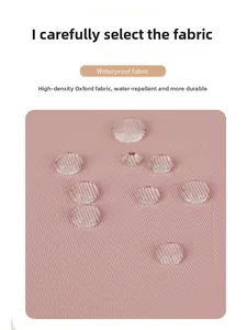 Detail showing high-density pink waterproof oxford fabric with water droplets on surface