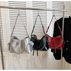 Trendy women PU leather hobo crossbody bag in silver, black and red colors