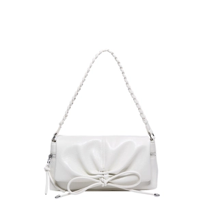 Chic cream white PU leather tote bag with pleated design and braided shoulder strap
