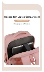 Pink waterproof oxford backpack detail showing padded 16 inch laptop compartment