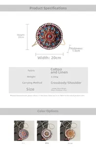 Detail specifications of mandala pearl crossbody bag with 20cm diameter and chain