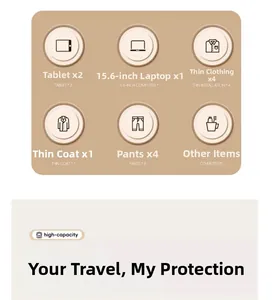 Detail showing high-capacity layout for a 15.6 inch laptop and multiple clothing items