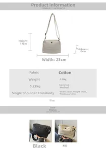 Detailed size specifications for minimalist nylon crossbody bag in black and beige colors