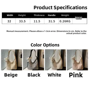Size chart for floral canvas tote bag showing dimensions and colors for women handbags
