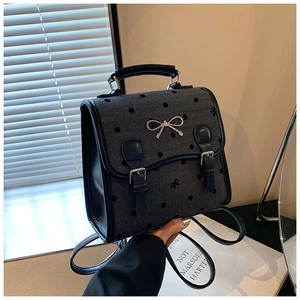 Women Retro PU Leather Mini Backpack With Heart Polka Dot Pattern Bow Metal Decoration Simple Casual School Style Rucksack