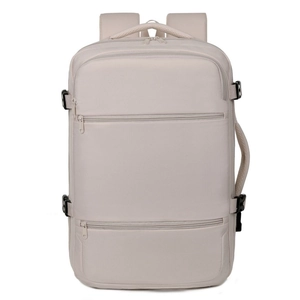 Waterproof beige oxford backpack for women with multi-layer zipper and large capacity