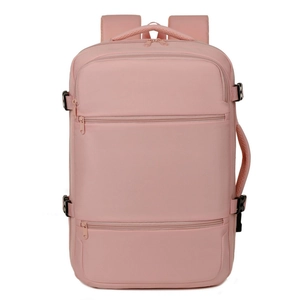 Pale pink waterproof oxford fabric travel backpack with multiple zippered pockets