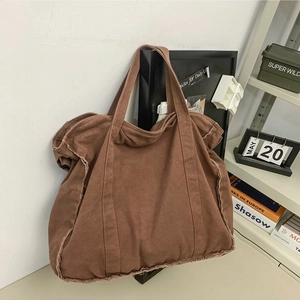 Canvas Tote Bag Large Capacity Frayed Edge Women Casual Shoulder Bag Retro Streetwear Hobo Handbag Commuter Travel Bag