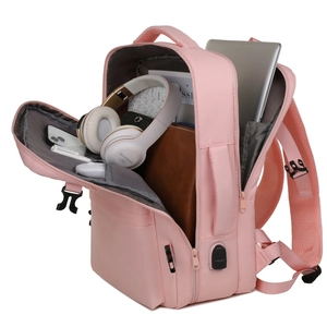 Rosa wasserdichter Oxford Rucksack mit Laptopfach und externem USB-Ladeanschluss