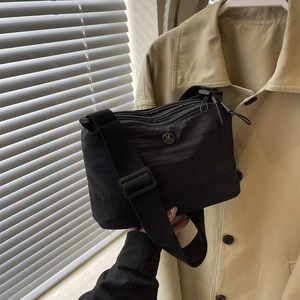 Minimalist Nylon Shoulder Bag For Women Multi Layer Zipper Crossbody Bag Lightweight Waterproof Casual Commuter Handbag