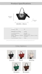 Detailed view of crocodile pattern PU leather tote bag with precise size measurements