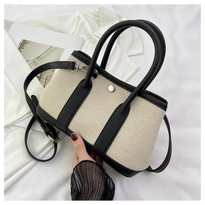 Women Canvas PU Leather Patchwork Handbag Urban Simple Single Shoulder Crossbody Tote Bag With Adjustable Strap Casual Bag