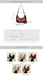 Détails du sac bandoulière demi-lune en cuir PU avec chaîne et dimensions du produit