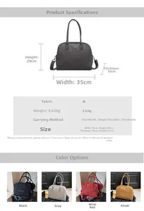 Detailed dimension guide for fabric tote bag featuring 35x29x10cm size and weight specs