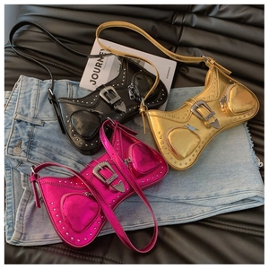 Chic PU leather crescent shoulder bags with bow detail and heart charm in three colors