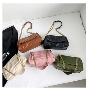 Chic quilted PU leather handbags in five colors featuring metallic gold chain straps