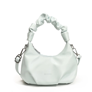 Minimalist light blue PU leather crossbody bag with elegant cloud pleat design detail