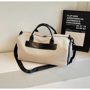 Urban Minimalist Large Capacity Canvas Duffle Bag Women Splicing Contrast Color Handheld Shoulder Travel Bag For Fitness
