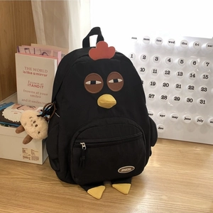 Fashionable nylon cartoon chick backpack for women with creative 3D design and plush pendant