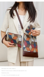 Three-piece set with crossbody bag, clutch, and card holder in 3D geometric pattern