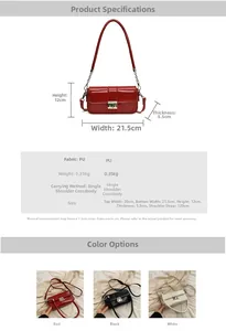 Detailed size chart for minimalist PU leather crossbody bag with chain strap dimension guide