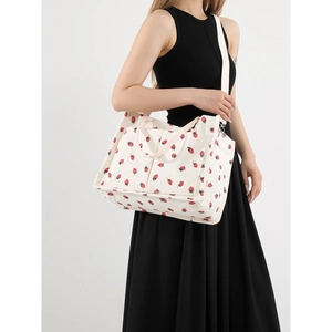Women Casual Corduroy Tote Bag With Strawberry Print Large Capacity Multi Pocket Shoulder Crossbody Handbag For Everyday