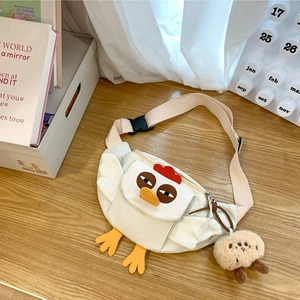 Sac bandoulière en nylon blanc en forme de poussin avec détails de dessin animé mignons