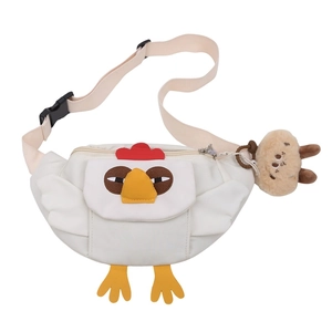 Sac bandoulière en nylon blanc design poussin avec sangle réglable et breloque lapin