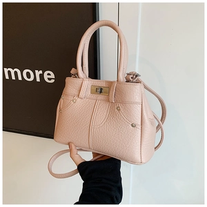 Rosa Handtasche aus PU-Leder mit Lychee-Struktur, Doppelgriffen und Umhängeriemen