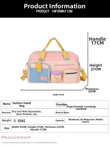 Größentabelle für Nylon-Reisetasche mit 45cm Breite und Nass-Trocken-Trennung