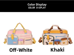 Farboptionen für Nylon-Reisetaschen in Cremeweiß und Khaki mit vielen Taschen und Gurten