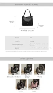 Detailed size chart and specifications for multi-way canvas handbag with dimensions and weights