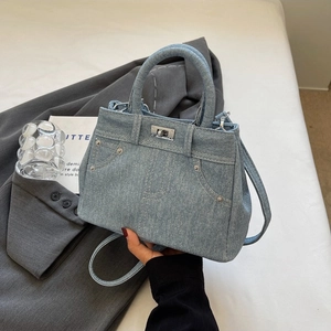 Nouveau Design d'été Sac Bandoulière en Denim et PU pour Femmes Fermoir Tournant Sac à Main Rétro Sac à Épaule Casual