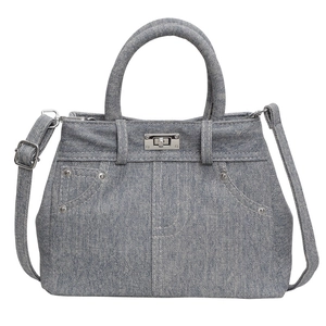 Sac à main en jean avec rivets argentés et bandoulière réglable pour femmes