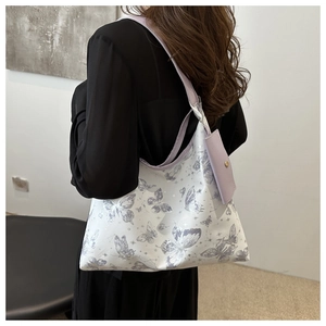 Sac fourre-tout en PU blanc avec motifs papillons violets, bandoulière et petite pochette