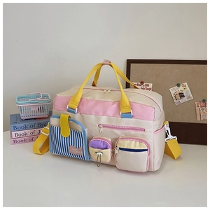 Minimalistische Nylon-Umhängetasche mit Dopamin-Farbblockierung und Multi-Taschen