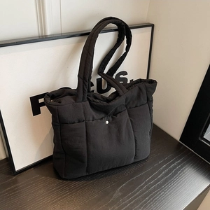 Women Large Quilted Tote Bag Fashion Solid Color Fabric Puffy Shoulder Bag Casual Versatile Top Handle Handbag Travel Bag