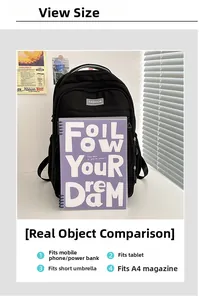 Détail de la capacité du sac à dos en nylon noir montrant magazine A4 et accessoires
