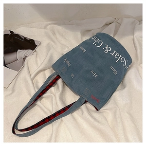 Sac Fourre-Tout en Toile Denim Décontracté Urbain pour Femmes avec Impression de Lettres Sac à Main Grande Capacité