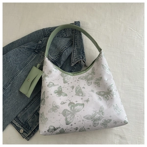 Sac hobo blanc en PU avec imprimé papillon et mini pochette sur tissu en denim