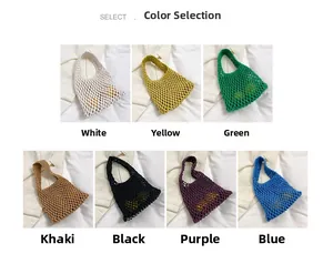Selection of handmade woven cotton net bags in seven vibrant candy colors for summer
